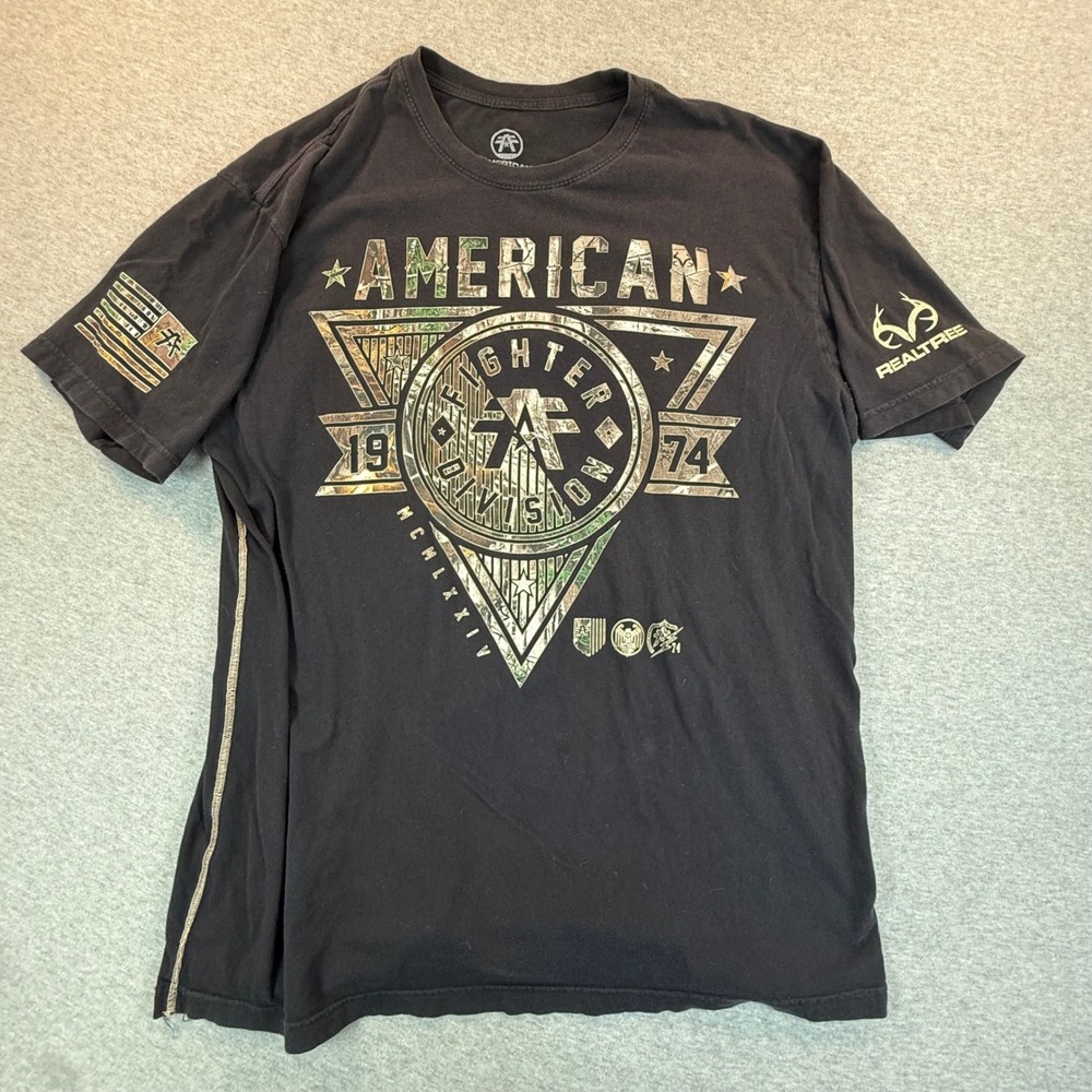American Fighter Realtree Buckle Mens 2XL Graphic T-Shirt Black Camo MMA 1974